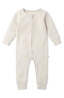 MORI Clever Zip Fitted One-Piece Pajamas in Ribbed Ecru
