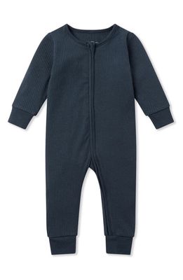 MORI Clever Zip Fitted One-Piece Pajamas in Ribbed Navy