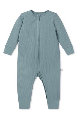 MORI Clever Zip Fitted One-Piece Pajamas in Ribbed Sky