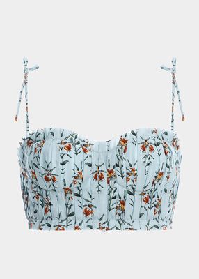 Moringa Tie-Shoulder Floral Cotton Crop Top