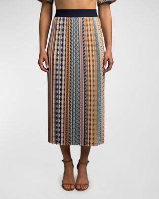 Moroccan Tiles Pleated Midi Skirt