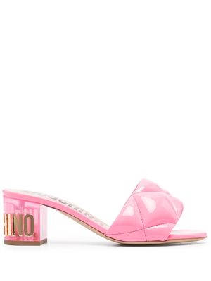 Moschino 60mm logo-lettering quilted leather mules - Pink