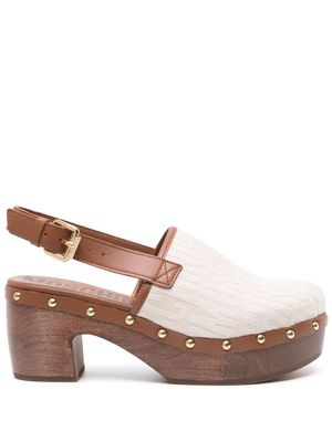 Moschino 75mm logo-print leather mules - Neutrals