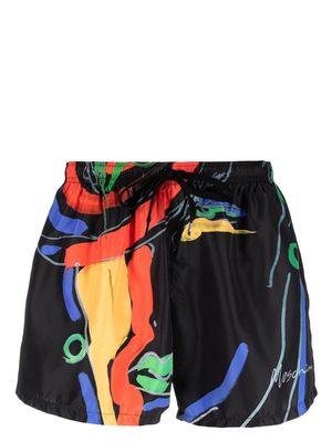 Moschino abstract-print drawstring swim shorts - Black
