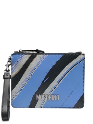 Moschino abstract-print leather clutch bag - Blue