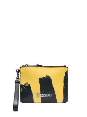 Moschino abstract-print leather clutch bag - Yellow