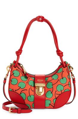Moschino Allover Cherry Canvas Hobo Bag in Fantasy Print Red