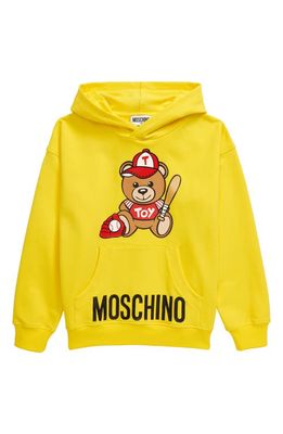 Moschino Baseball Teddy Bear Logo Stretch Cotton Hoodie in Yellow