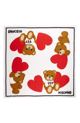 Moschino Bear & Heart Print Silk Square Scarf in Col 3 - White