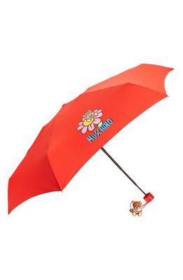 Moschino Bear Flower Telescoping Umbrella & Mascot Charm in Red