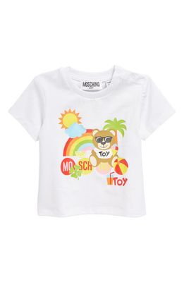 Moschino Bear Logo Stretch Cotton Graphic Tee in 10101 Optic White