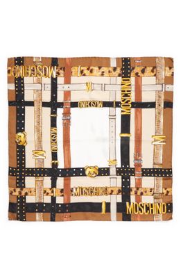 Moschino Belt Bear Print Square Silk Scarf in Brown 002