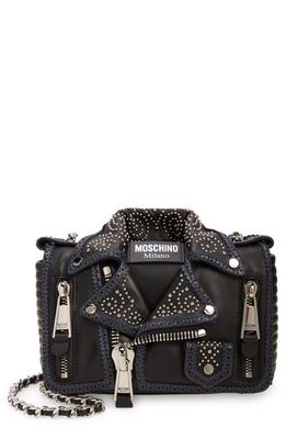 Moschino Biker Leather Crossbody Bag in 2555 Fantasy Print Black