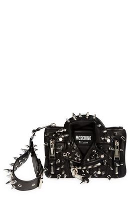 Moschino Biker Spikes Leather Wristlet in Fantasy Print Black