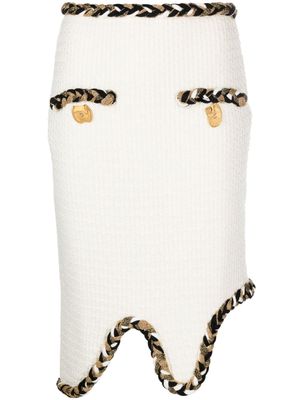Moschino braided-edge virgin wool skirt - White