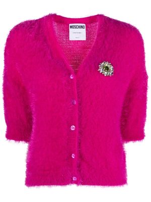 Moschino brooch-detail brushed cardigan - Pink