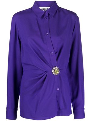 Moschino brooch-embellished gathered shirt - Purple