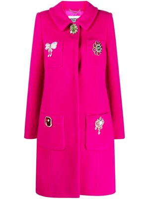 Moschino brooch-embellished single-breasted coat - Pink