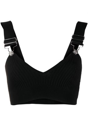Moschino buckle-straps ribbed cropped top - Black