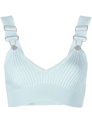 Moschino buckle-straps ribbed cropped top - Blue