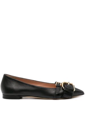 Moschino buckled-straps leather ballerina shoes - Black