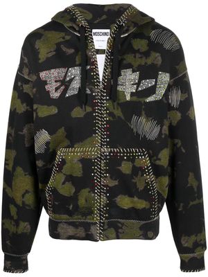 Moschino camouflage print zipped hoodie - Green