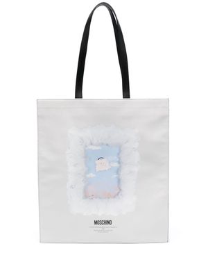 Moschino Cloud with Handle and Padlock-print shoulder bag - White