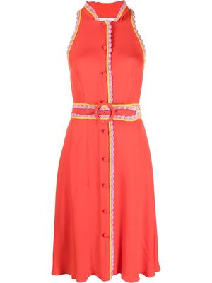 Moschino contrast-stitch belted midi dress - Red