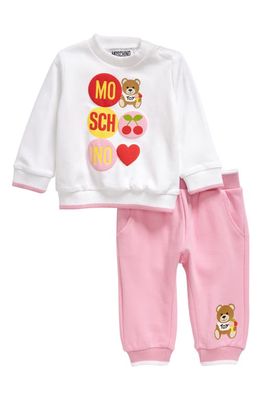 Moschino Cotton Sweatshirt & Joggers Set in White/Bonbon Pink