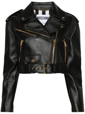 Moschino cropped leather biker jacket - Black