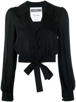 Moschino cropped tied-hem silk blouse - Black