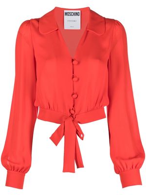 Moschino cropped tied-hem silk blouse - Red