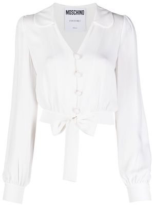 Moschino cropped tied-hem silk blouse - White