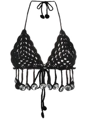 Moschino crystal-embellished crochet top - Black