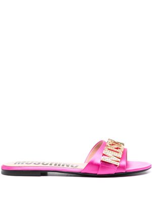 Moschino crystal-embellished logo-plaque sandals - Pink