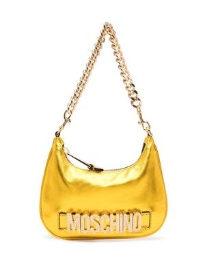 Moschino crystal-embellished logo shoulder bag - Gold