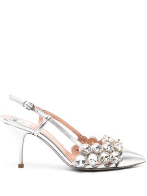 Moschino crystal-embellished metallic pumps - Silver