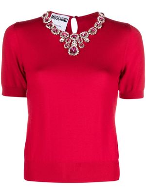 Moschino crystal-embellished short-sleeve jumper - Red