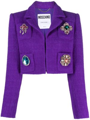 Moschino crystal-embellished wool-blend cropped jacket - Purple