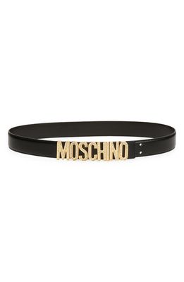 Moschino Crystal Logo Leather Belt in Fantasy Print Black