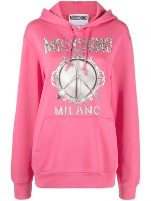 Moschino cutlery-logo organic-cotton hoodie - Pink