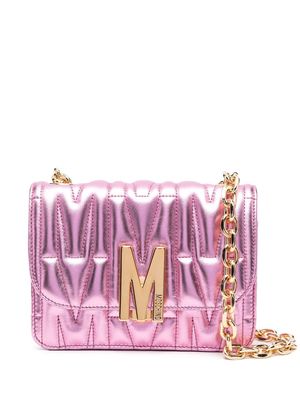 Moschino debossed-logo leather shoulder bag - Pink