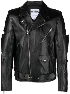 Moschino decorative-lapels nappa-leather biker jacket - Black