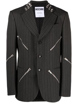 Moschino decorative-zips single-breasted coat - Grey