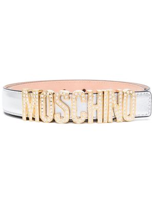 Moschino embellished-logo leather belt - Silver