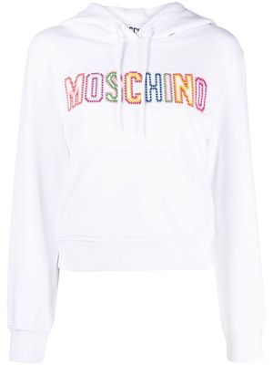Moschino embroidered-logo cropped hoodie - White