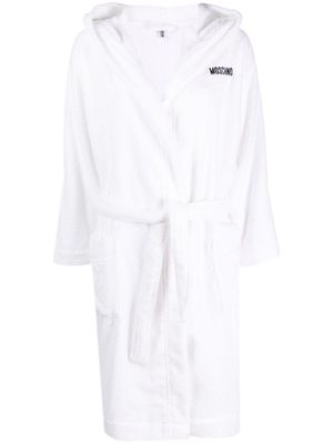 Moschino embroidered-logo hooded robe - White