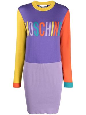 Moschino embroidered-logo knitted dress - Blue