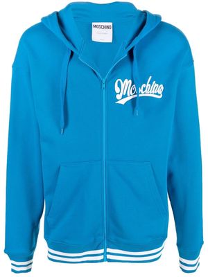 Moschino embroidered-logo zip-up hoodie - Blue