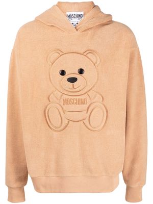 Moschino embroidered-teddy fleece hoodie - Brown